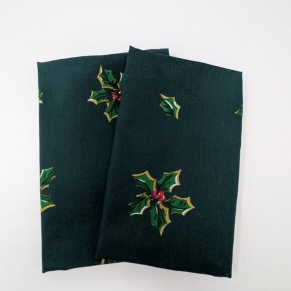 Vintage Sunshine Set 2 Cafe Curtains Holly Berry Leaf Panels Window Drape Leaves - Picture 3 of 3